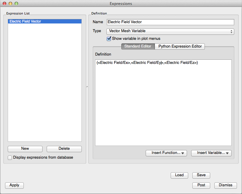  VisIT expression dialog showing an example vectorexpression